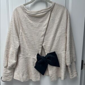 Anthropologie Cream Top with Black Bow